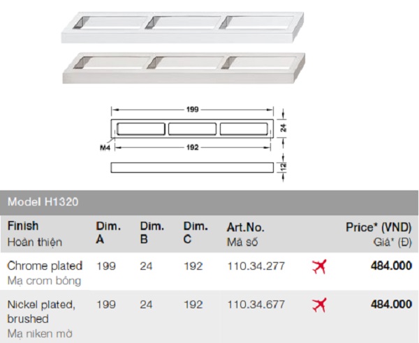 Tay nắm tủ Hafele CC-192mm crome bóng 110.34.277 - Ánh Ban Mai - Phân ...